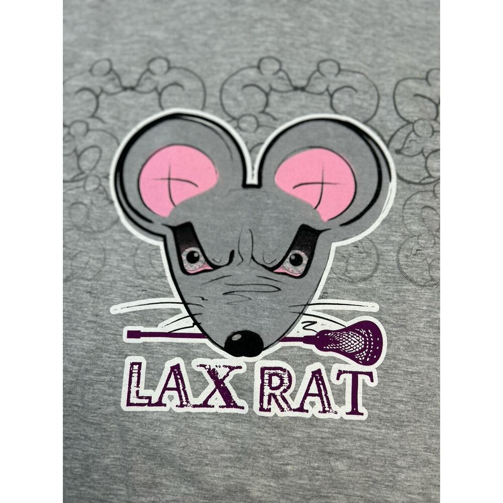 Flow Society Lacrosse LAX Rat T Shirt Mens Unisex Small NWT Gray Fuzzy